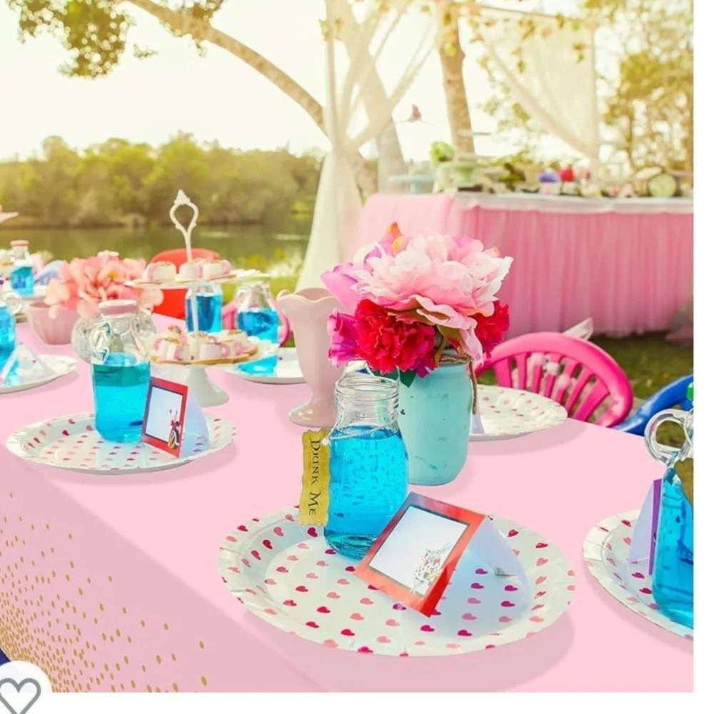 FunnyPars 4 Pack Pink and Gold Plastic Tablecloth for Parties, 3 bundles